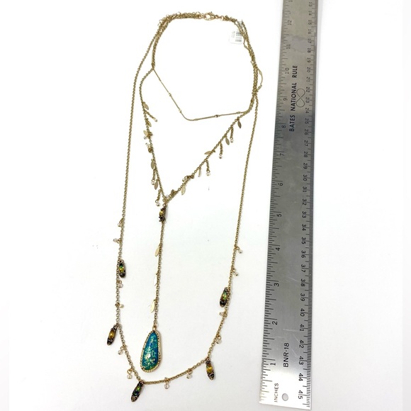 NWT Free People Festival Stone Layered Gold Necklace Turquoise - Picture 6 of 6